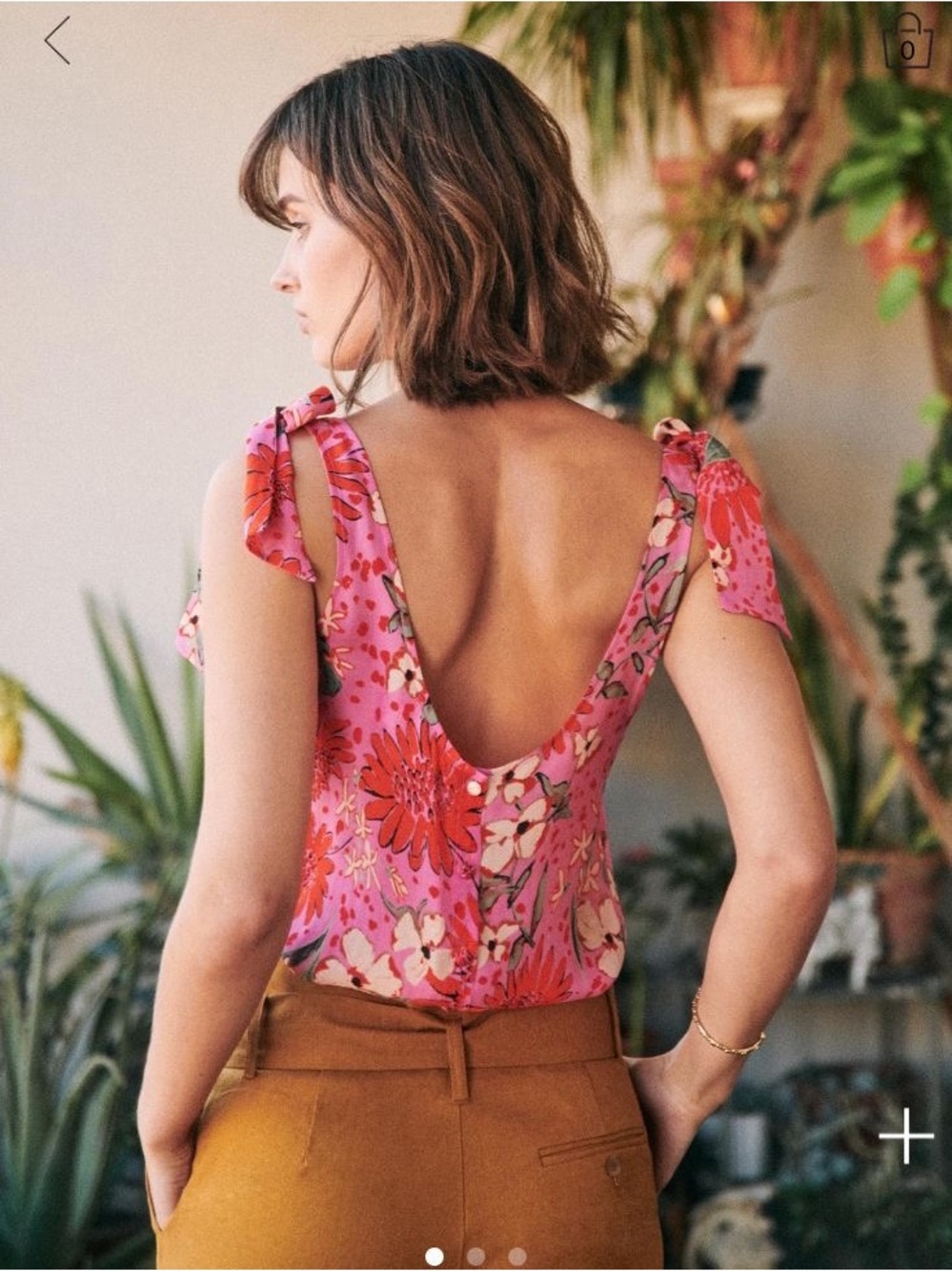 Sezane Silk Pink Floral Tie-Shoulder V-Back Top